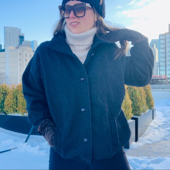 New Wool Pea Coat Vintage England Bomber Button Down Black Jacket - Picture 13 of 16